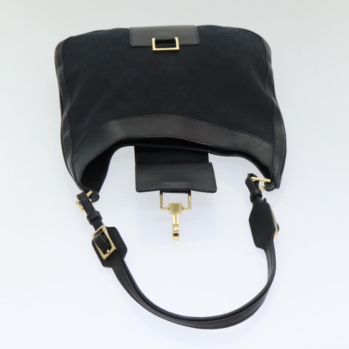 GUCCI Jackie GG Canvas Shoulder Bag Black Gold 001 4129 Auth am6796