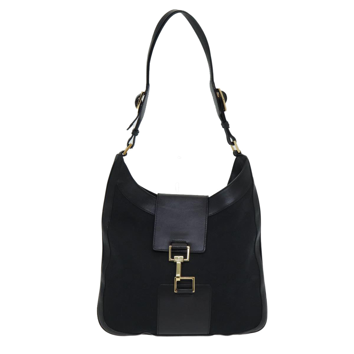 GUCCI Jackie GG Canvas Shoulder Bag Black Gold 001 4129 Auth am6796