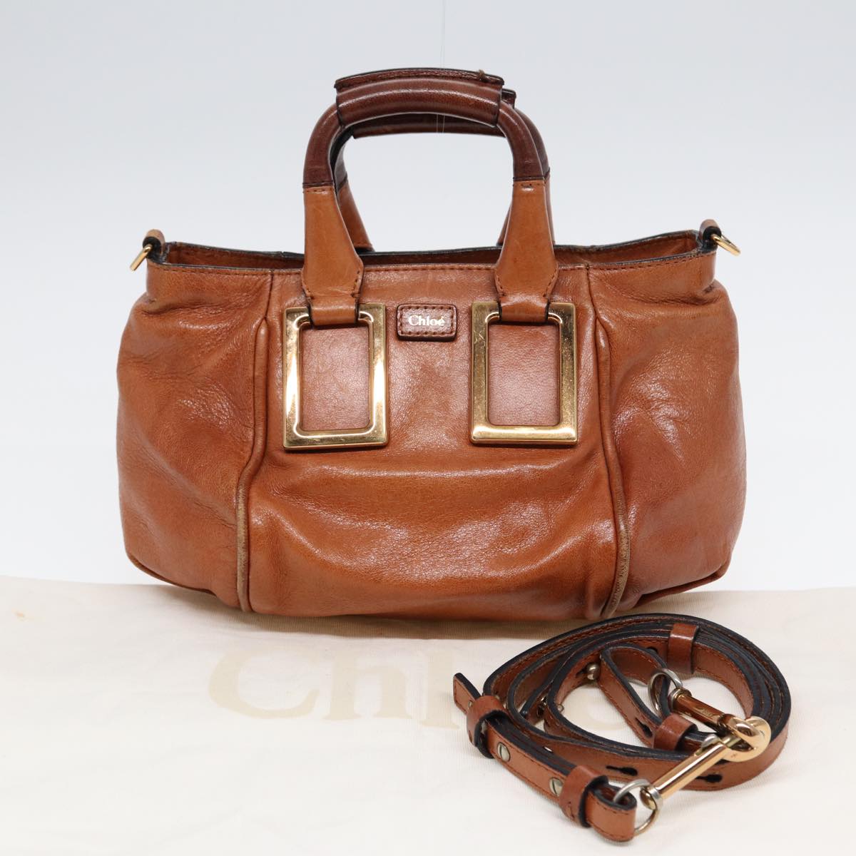 Chloe Etel Hand Bag Leather 2way Brown Gold Auth am6799