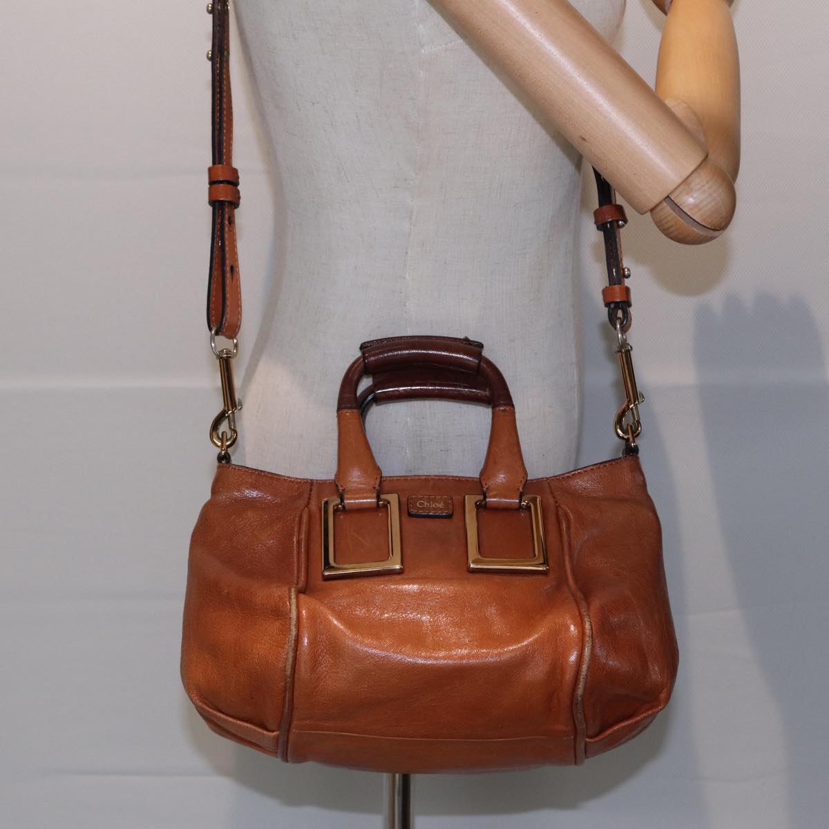 Chloe Etel Hand Bag Leather 2way Brown Gold Auth am6799