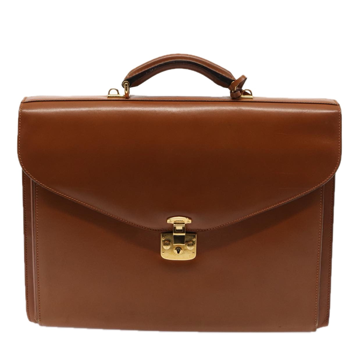 GUCCI Ready Lock Briefcase Leather 2way Brown Gold Auth am6802