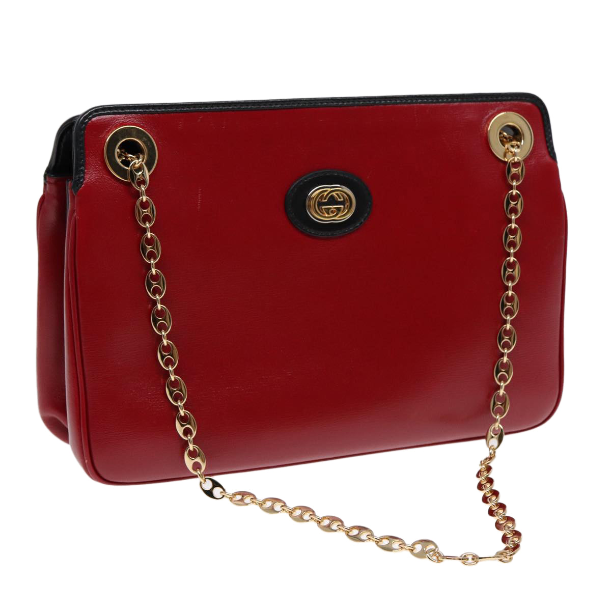 GUCCI Chain Shoulder Bag Leather Red Gold 576422 Auth am6808