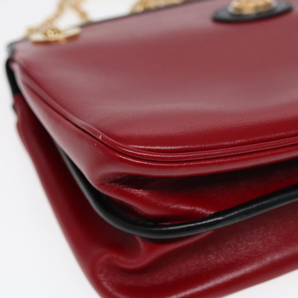 GUCCI Chain Shoulder Bag Leather Red Gold 576422 Auth am6808V