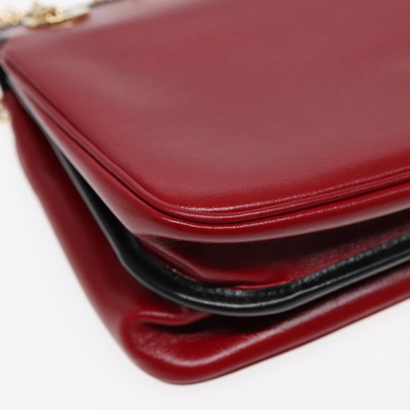 GUCCI Chain Shoulder Bag Leather Red Gold 576422 Auth am6808V