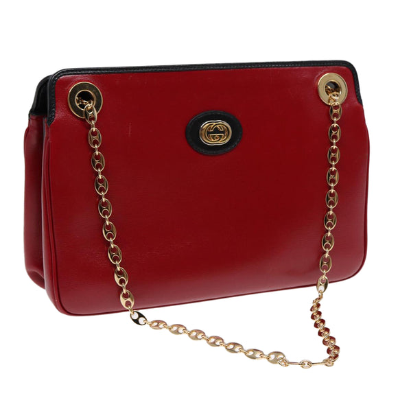 GUCCI Chain Shoulder Bag Leather Red Gold 576422 Auth am6808V