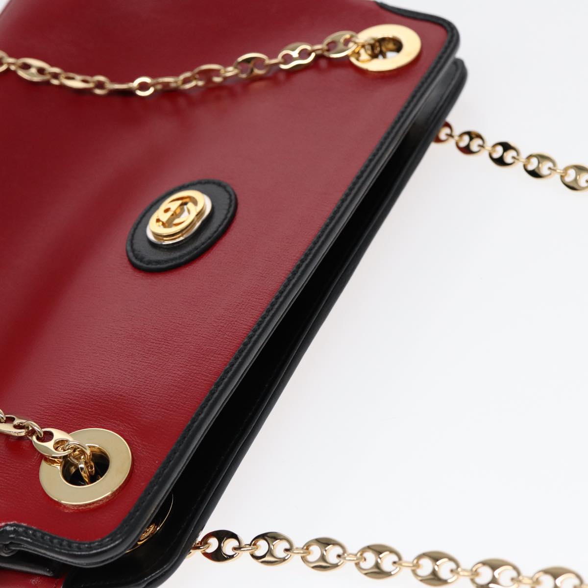 GUCCI Chain Shoulder Bag Leather Red Gold 576422 Auth am6808