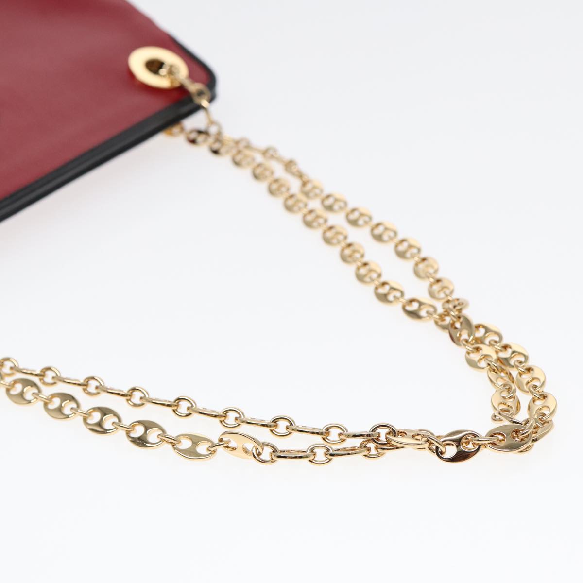 GUCCI Chain Shoulder Bag Leather Red Gold 576422 Auth am6808