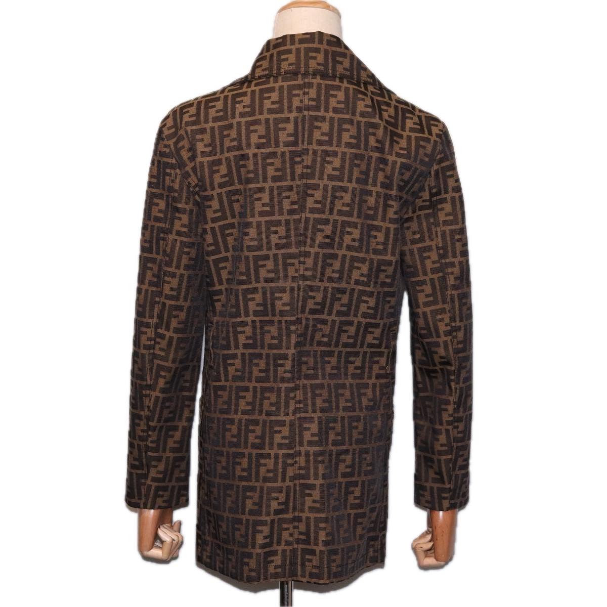 FENDI Jacket Zucca Canvas Jacket 38 Brown Black Auth am6809