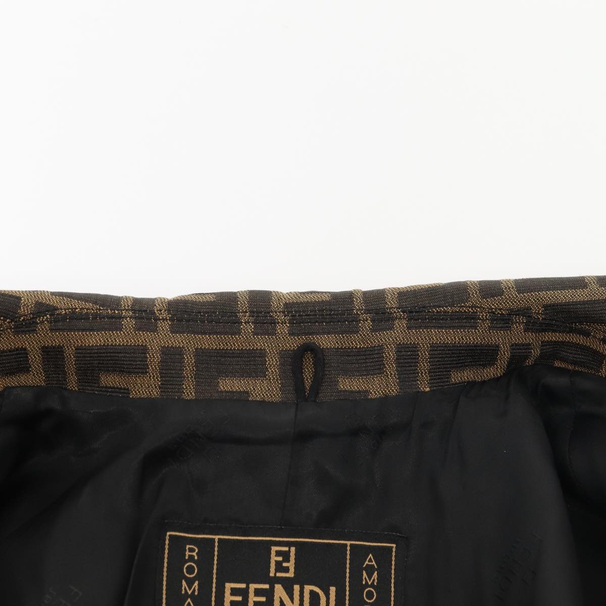 FENDI Jacket Zucca Canvas Jacket 38 Brown Black Auth am6809