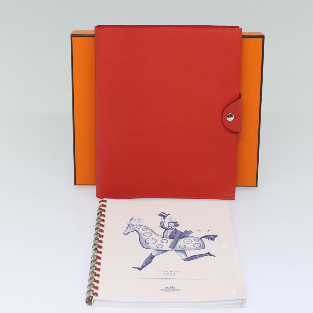 HERMES Yuris GM Note Cover Leather Red Auth am6812