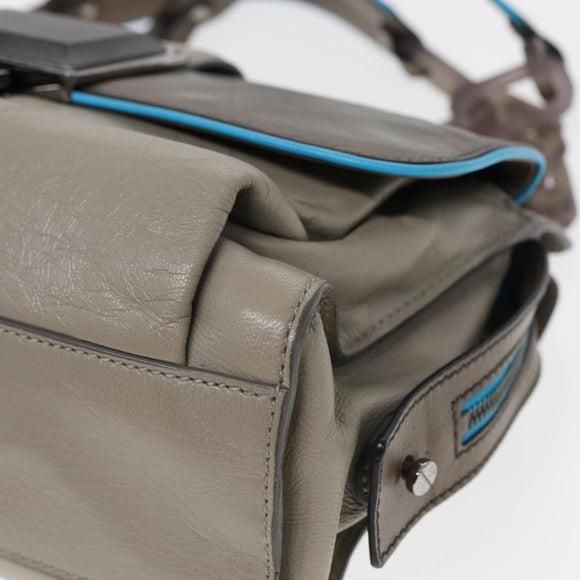 BALENCIAGA Turn Lock Chain Shoulder Bag Leather Beige Gray Silver Auth am6814V