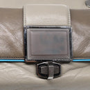 BALENCIAGA Turn Lock Chain Shoulder Bag Leather Beige Gray Silver Auth am6814V-17