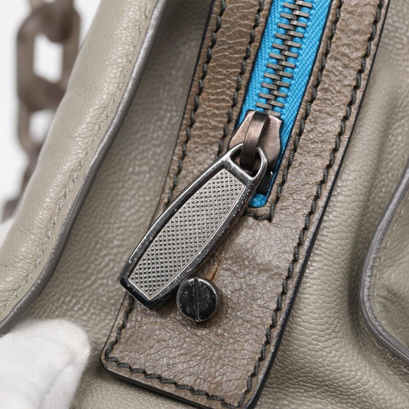 BALENCIAGA Turn Lock Chain Shoulder Bag Leather Beige Gray Silver Auth am6814V