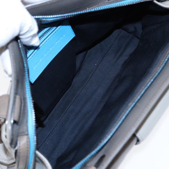 BALENCIAGA Turn Lock Chain Shoulder Bag Leather Beige Gray Silver Auth am6814V