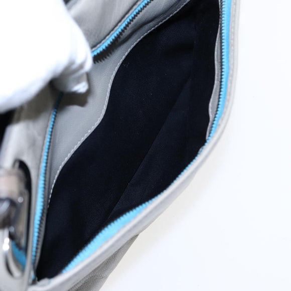 BALENCIAGA Turn Lock Chain Shoulder Bag Leather Beige Gray Silver Auth am6814V