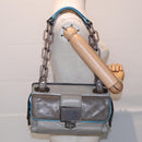 BALENCIAGA Turn Lock Chain Shoulder Bag Leather Beige Gray Silver Auth am6814V-26