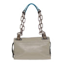 BALENCIAGA Turn Lock Chain Shoulder Bag Leather Beige Gray Silver Auth am6814V-2