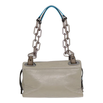 BALENCIAGA Turn Lock Chain Shoulder Bag Leather Beige Gray Silver Auth am6814V - 0