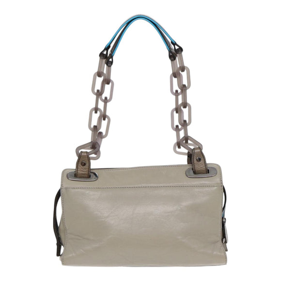 BALENCIAGA Turn Lock Chain Shoulder Bag Leather Beige Gray Silver Auth am6814V