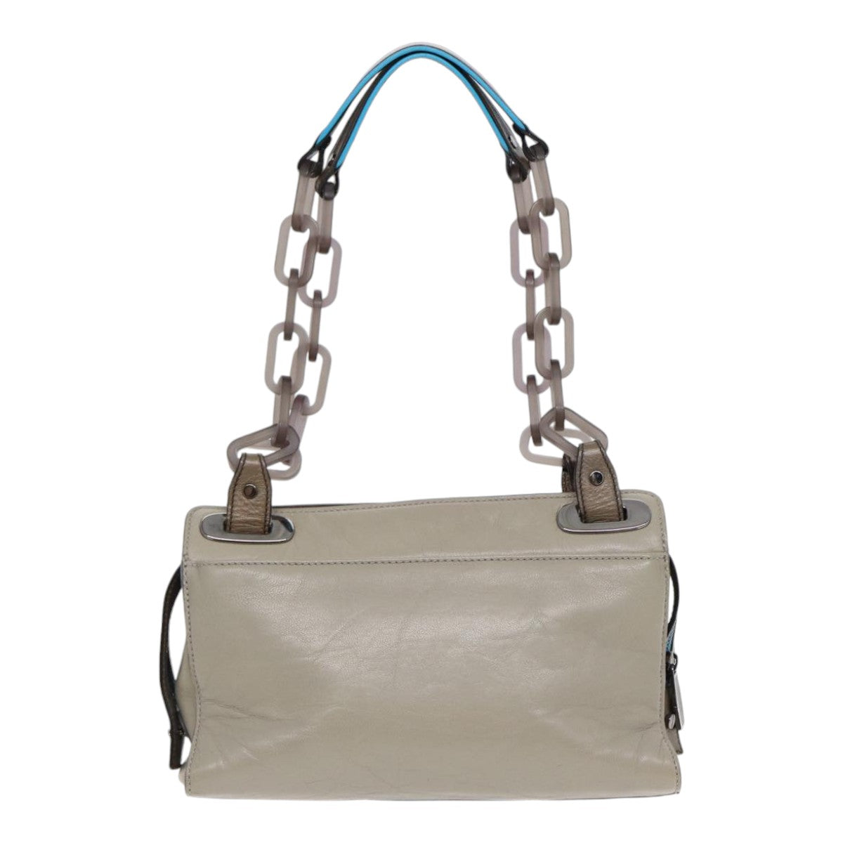 BALENCIAGA Turn Lock Chain Shoulder Bag Leather Beige Gray Silver Auth am6814 - 0