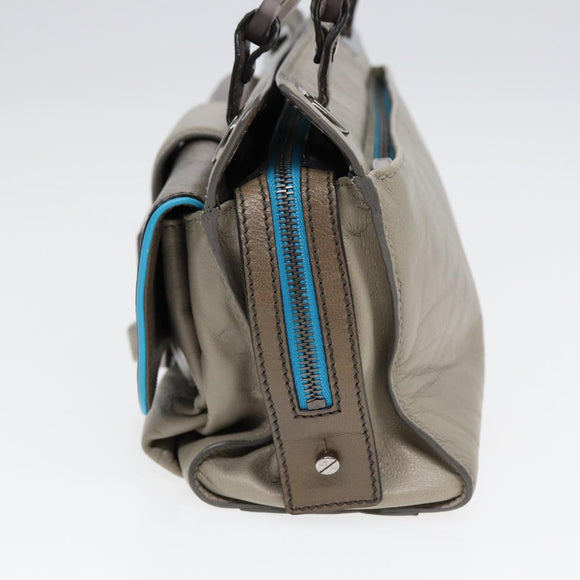 BALENCIAGA Turn Lock Chain Shoulder Bag Leather Beige Gray Silver Auth am6814V