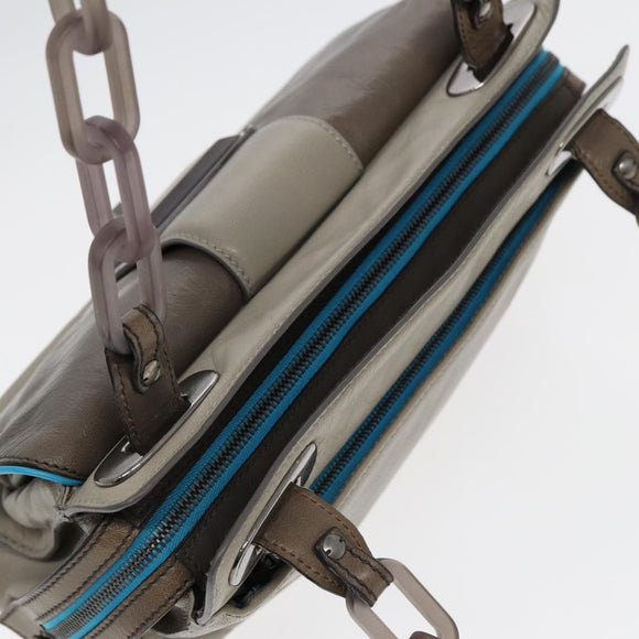 BALENCIAGA Turn Lock Chain Shoulder Bag Leather Beige Gray Silver Auth am6814V