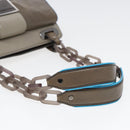 BALENCIAGA Turn Lock Chain Shoulder Bag Leather Beige Gray Silver Auth am6814V-7