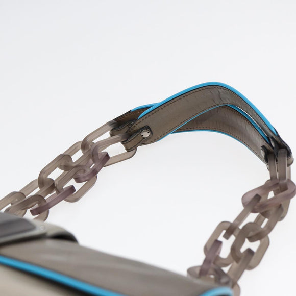 BALENCIAGA Turn Lock Chain Shoulder Bag Leather Beige Gray Silver Auth am6814V