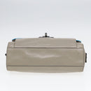 BALENCIAGA Turn Lock Chain Shoulder Bag Leather Beige Gray Silver Auth am6814V-5