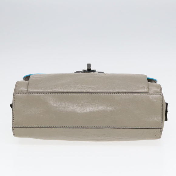 BALENCIAGA Turn Lock Chain Shoulder Bag Leather Beige Gray Silver Auth am6814V