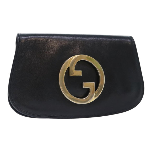 GUCCI Clutch Bag Leather Black Auth am6818A