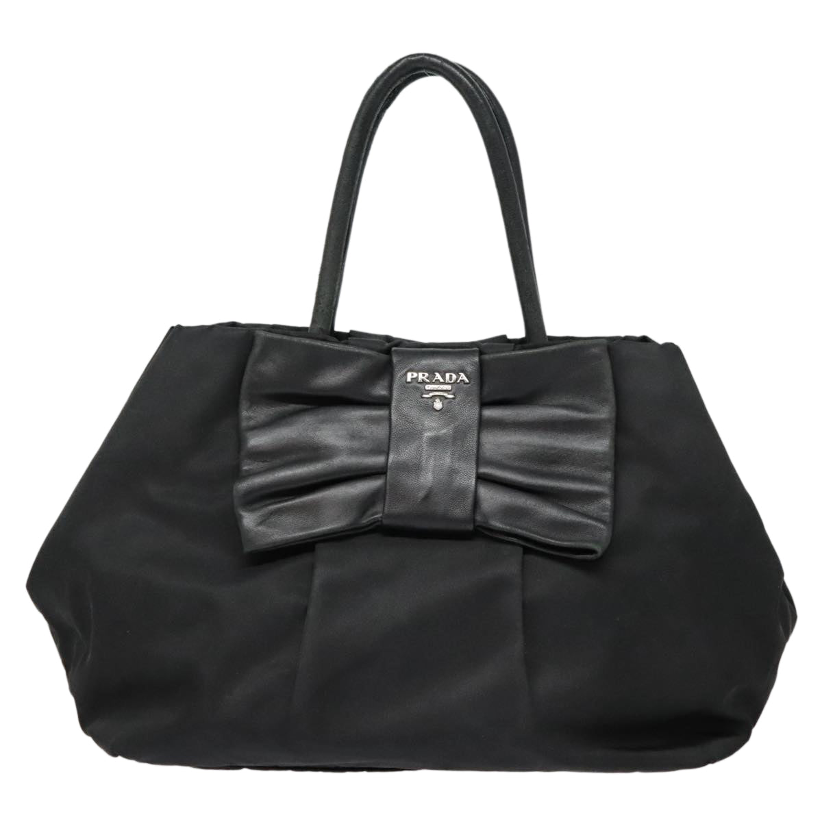 PRADA Ribbon Hand Bag Nylon Black Auth am6830