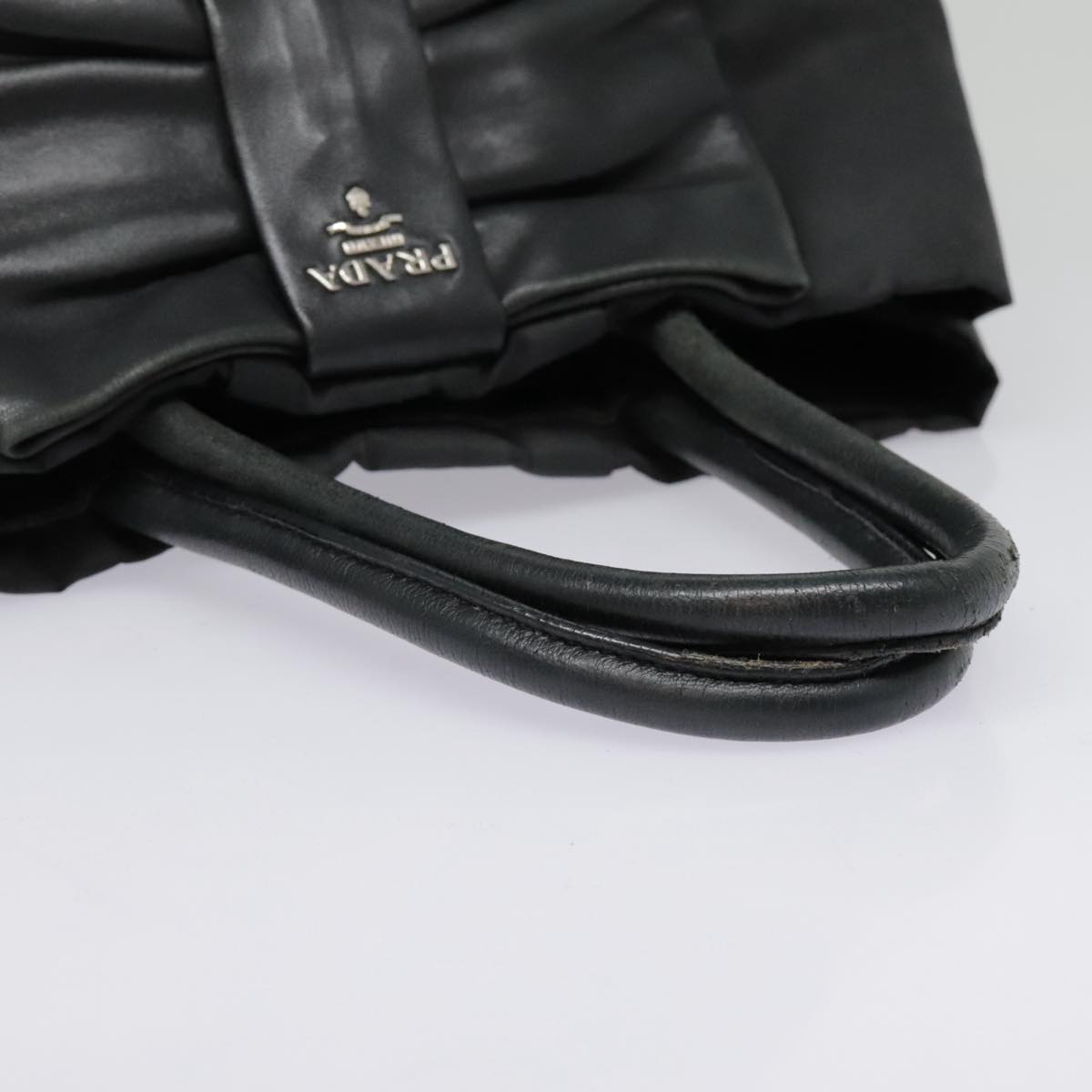 PRADA Ribbon Hand Bag Nylon Black Auth am6830