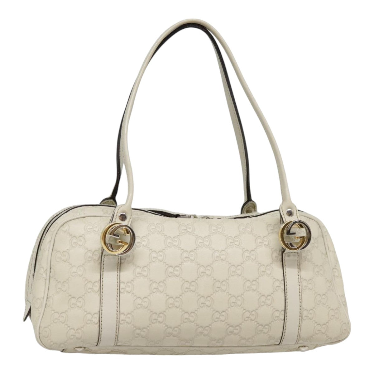 GUCCI Guccissima GG Twins Hand Bag Leather White Auth am6833