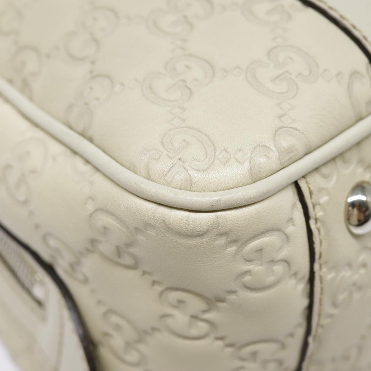 GUCCI Guccissima GG Twins Hand Bag Leather White Auth am6833