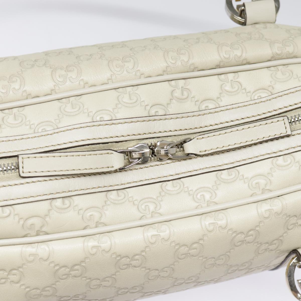 GUCCI Guccissima GG Twins Hand Bag Leather White Auth am6833