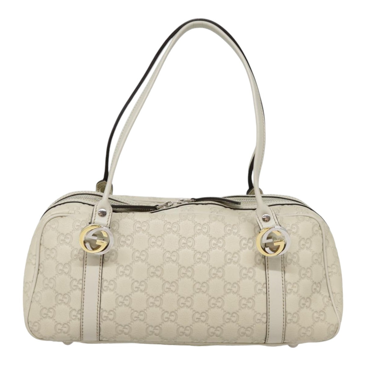 GUCCI Guccissima GG Twins Hand Bag Leather White Auth am6833