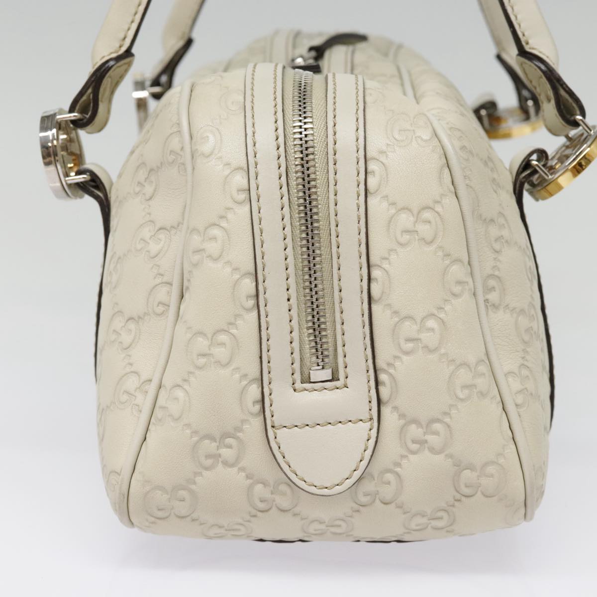 GUCCI Guccissima GG Twins Hand Bag Leather White Auth am6833