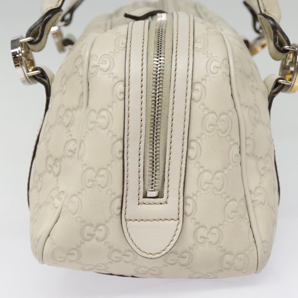 GUCCI Guccissima GG Twins Hand Bag Leather White Auth am6833