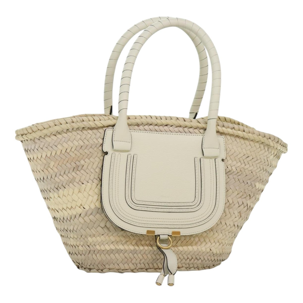 Chloe Mercy Hand Bag Straw Beige Gold Auth am6837