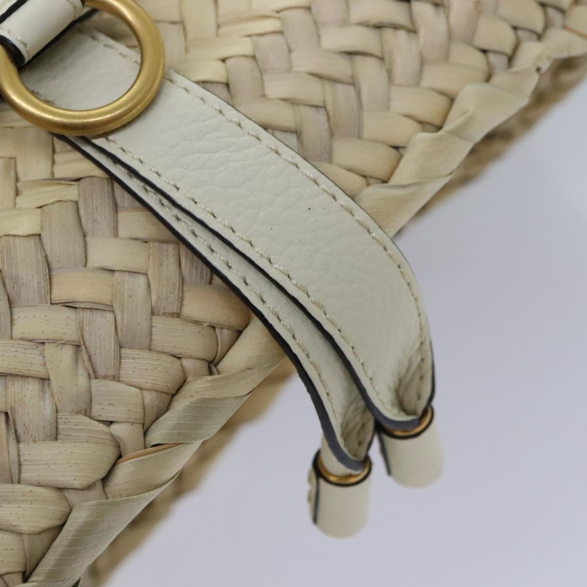 Chloe Mercy Hand Bag Straw Beige Gold Auth am6837