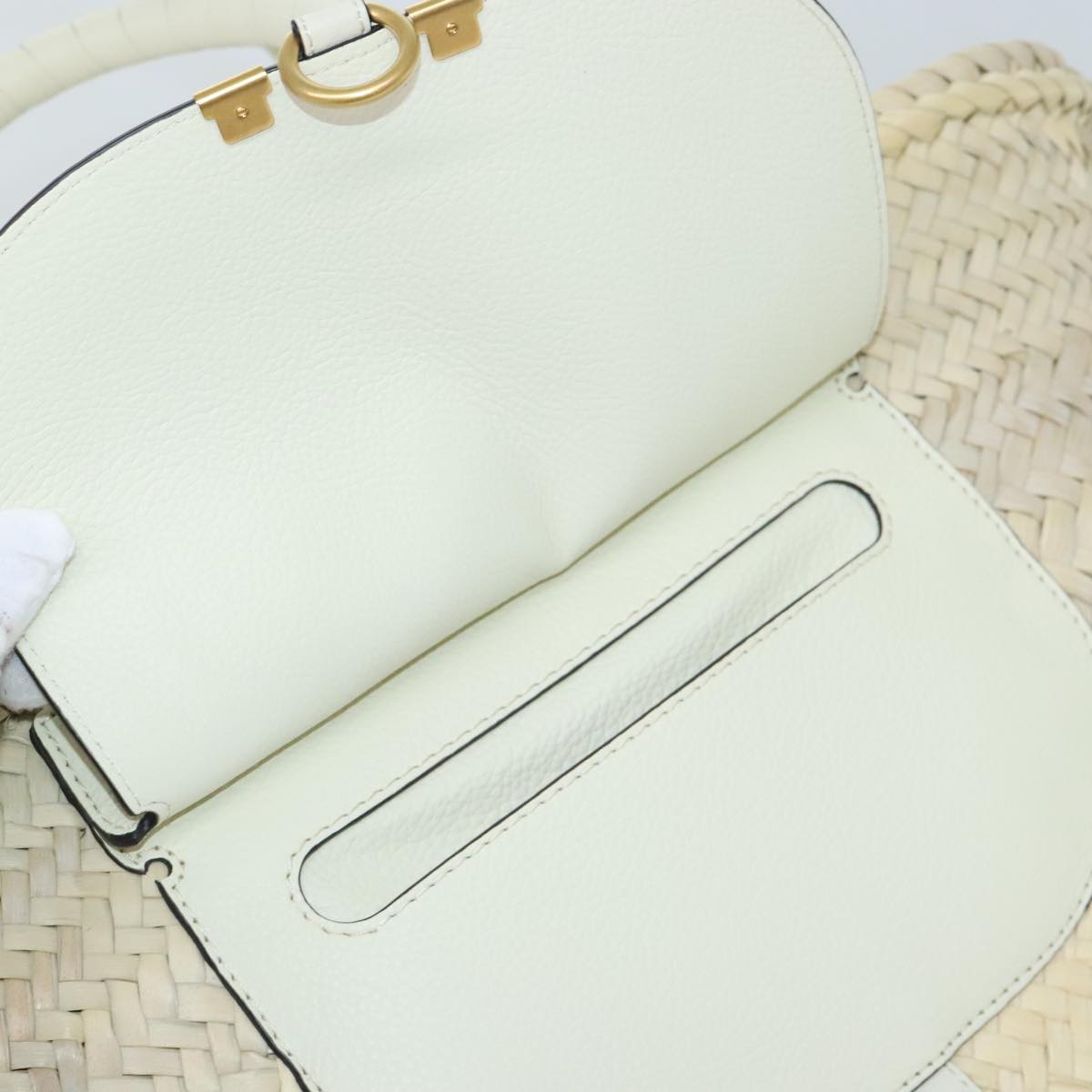 Chloe Mercy Hand Bag Straw Beige Gold Auth am6837