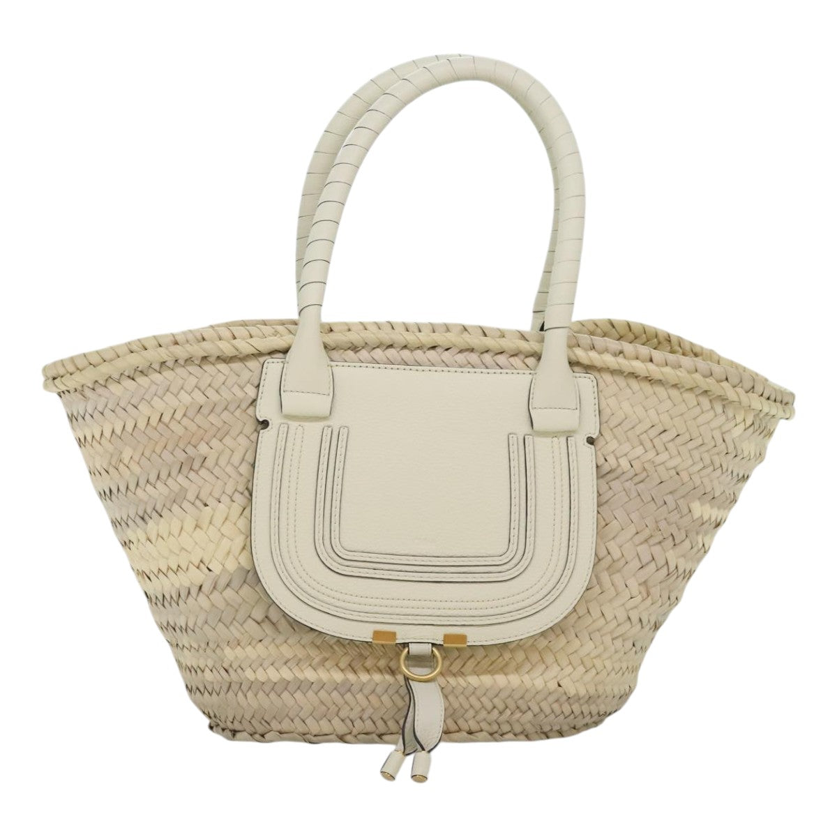 Chloe Mercy Hand Bag Straw Beige Gold Auth am6837