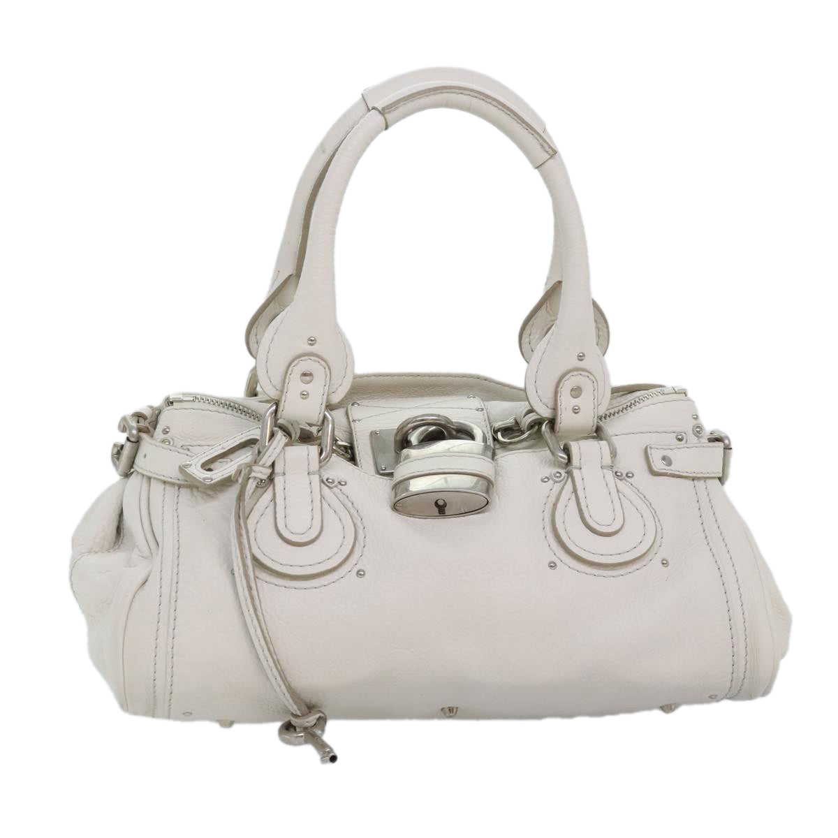 Chloe Paddington Hand Bag Leather White Auth am6846