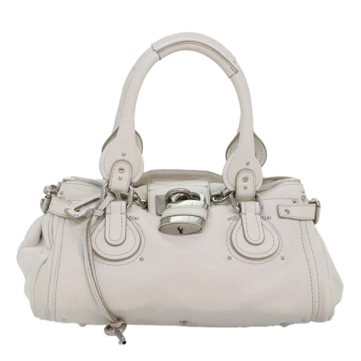 Chloe Paddington Hand Bag Leather White Auth am6846