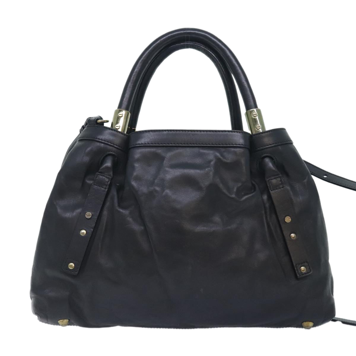 Chloe Victoria Hand Bag Leather 2way Black Auth am6849 - 0