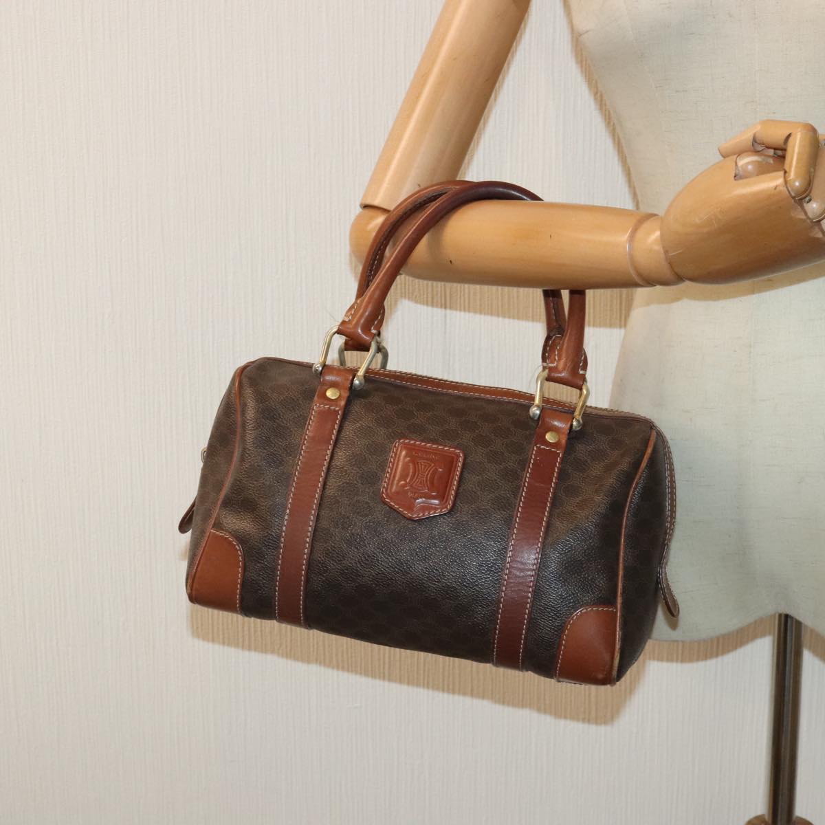 CELINE Macadam Canvas Hand Bag PVC Brown Auth am6858