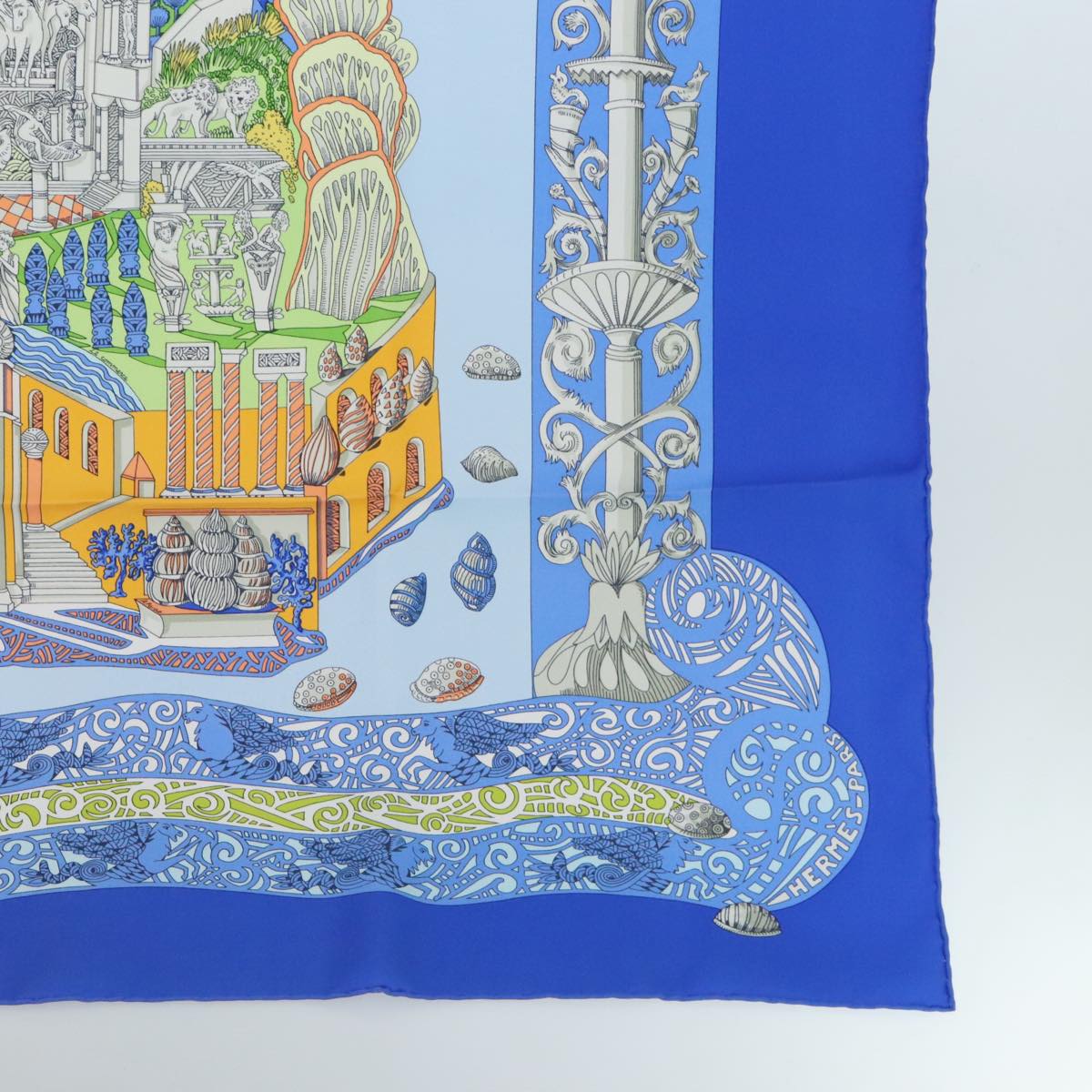 HERMES Carre 90 Scarf Atlantis continent Silk Blue Auth am6863