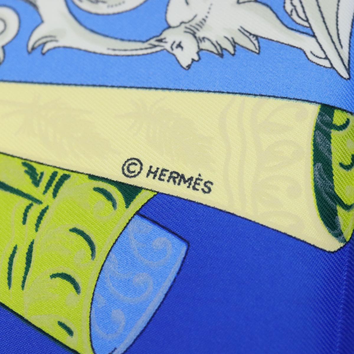 HERMES Carre 90 Scarf Atlantis continent Silk Blue Auth am6863