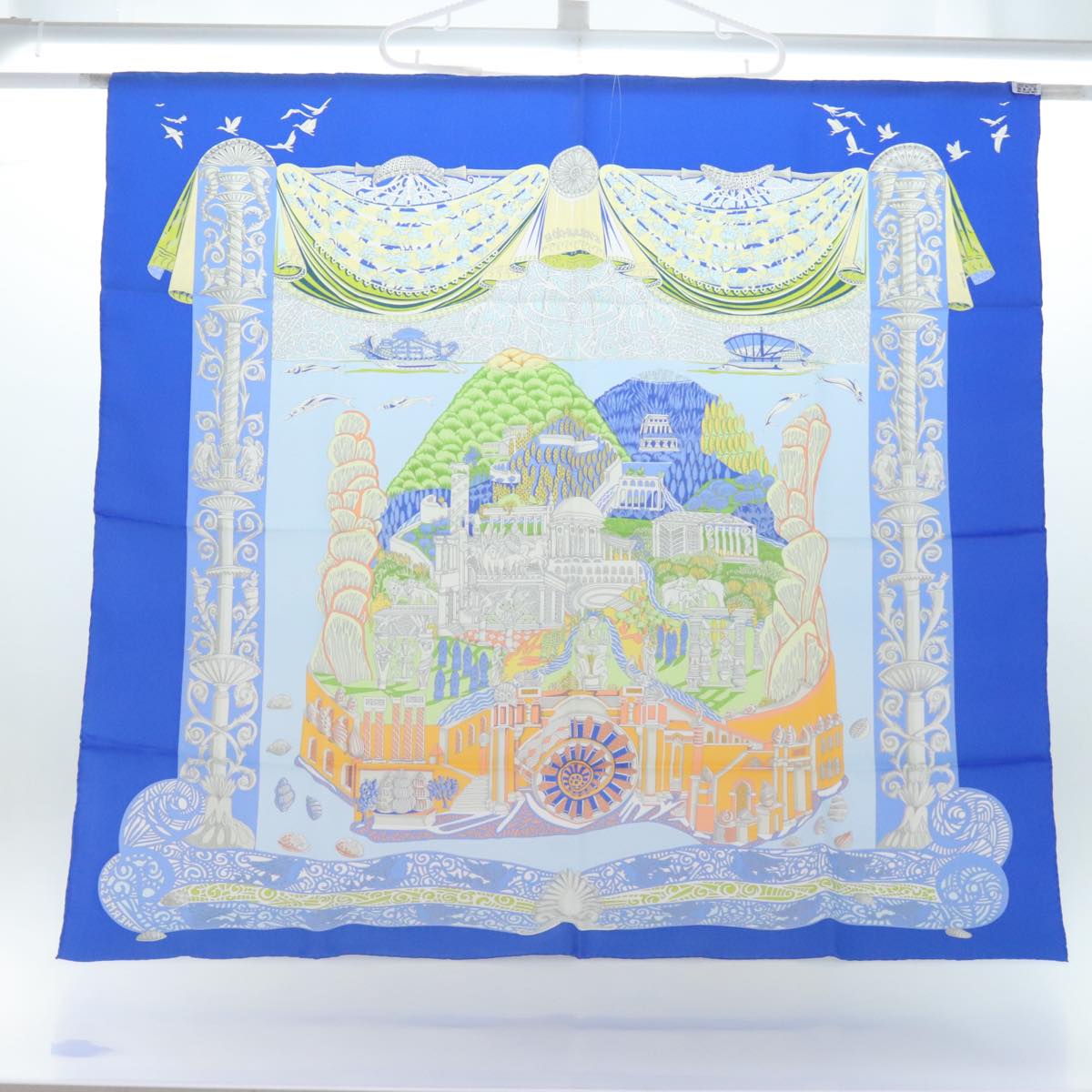 HERMES Carre 90 Scarf Atlantis continent Silk Blue Auth am6863